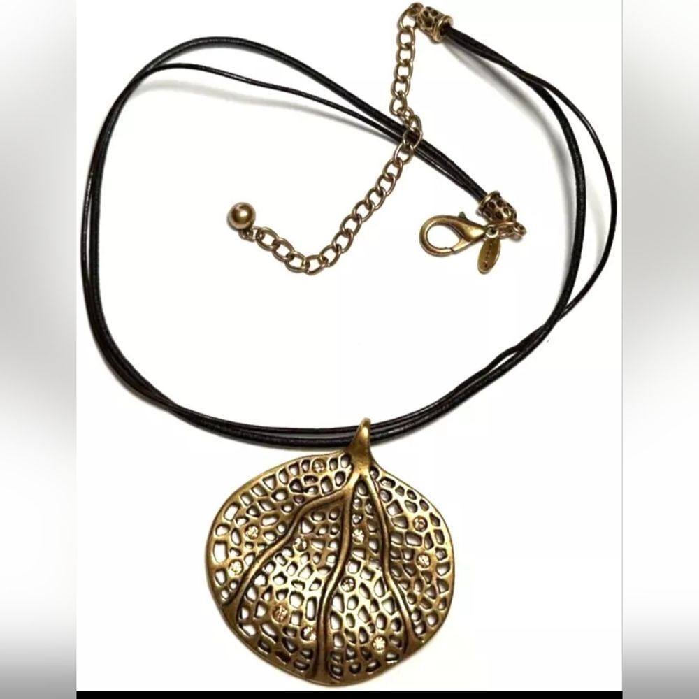 Vintage Jewelry Necklace SIGNED CHICO'S Black Multi Large Open Work Rhinestone
